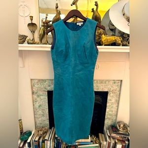 Super rad Vintage Shoshanna Peacock blue leather dress